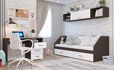 Кровать 800 с ящ. "Милена" (МДФ) (Венге/Белый глянец) /Gnt/Нс - 2