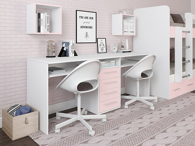 Письменный стол для двоих "Лаворо" (Белый/Розовый кварц) D_Aos