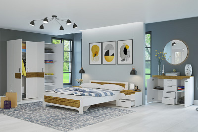 Спальный гарнитур 5 предм. "Бергамо" (Белый/Сосна гранд) Gnt/Ml - 2