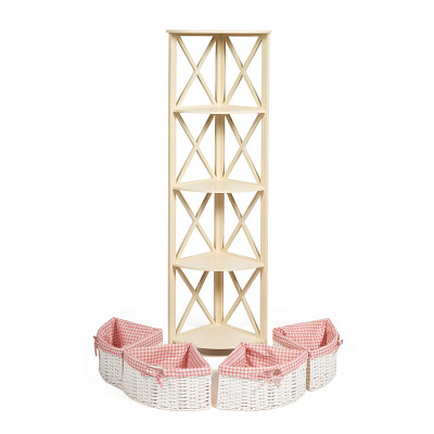 Этажерка угловая 4 корз. "Бриджит"(МДФ/Дерево цвет слоновая кость/Ткань красная клетка) Tch/9753 - 3