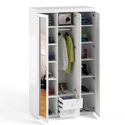 Шкаф 3х дверн. (560) с ящ. tre "Леон"(МДФ)(Белый/Белое дерево/Зеркало)/Vs/МН-58 - 2