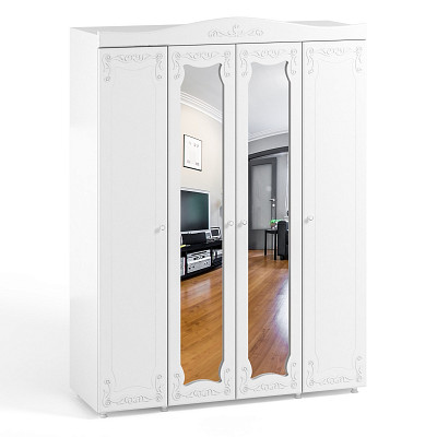 Шкаф 4х дверн. (560) "Римини"(МДФ)(Белый/Белое дерево/Зеркало)/Vs/ИТ-60 - 1