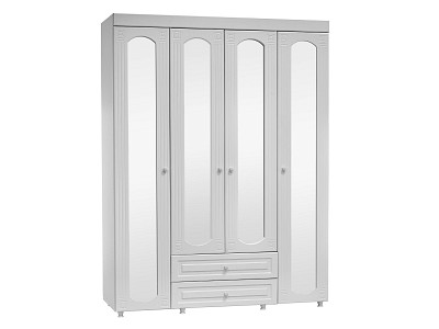 Шкаф 4х дверн. (560) с ящ. quattro "Родос"(МДФ)(Белый/Белое дерево/Зеркало)/Vs/АФ-64 - 4