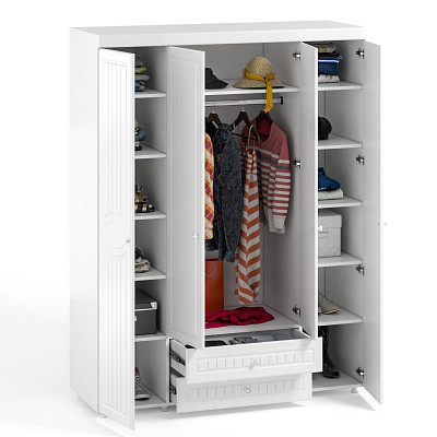 Шкаф 4х дверн. (560) с ящ. "Леон"(МДФ)(Белый/Белое дерево)/Vs/МН-62 - 2