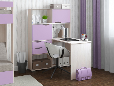 Стол письменный угловой лев. "Лаворо" (Анкор белый/Ирис) D