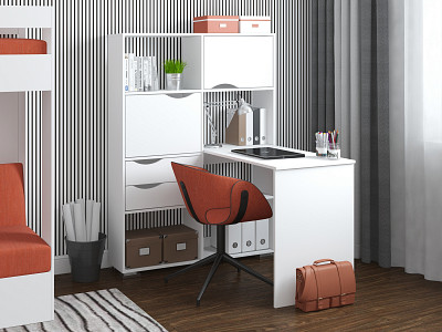 Стол письменный угловой лев. "Лаворо" (Белый) D