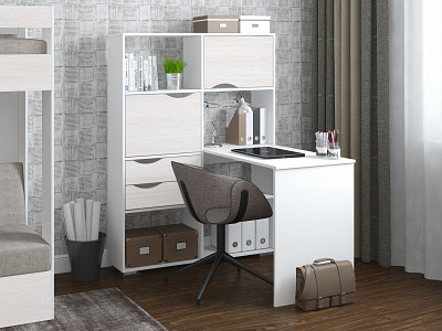 Стол письменный угловой лев. "Лаворо" (Белый/Анкор белый) D