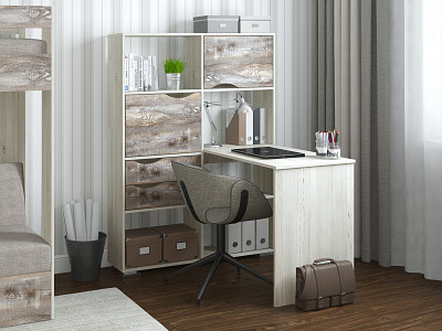 Стол письменный угловой лев. "Лаворо" (Сосна винтерберг/Бетон пайн экзотик) D