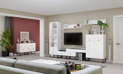 Витрина 0,45 "Лилиан" (МДФ)  (Белый/Белый глянец/Стекло) -Kr/Mrs/v450 - 3