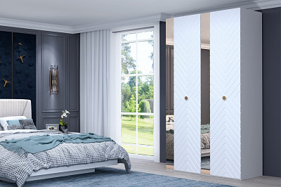 Шкаф 4х дверн. 1,4 "Лилиан" (МДФ) (Белый/Белый глянец/Зеркало) -Kr/Mrs - 4