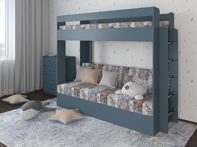 Кровать двухъярусная с диваном "Лаворо" (Маренго/Принт Verdi Mocca (AT)) D - 1