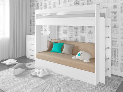 Диван для кровати двухъярусной с диваном "Лаворо"(Велюр Vital Sand) /Акция0437 - 1