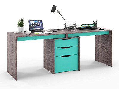 Стол письменный 2,0 grand "Лаворо" (Анкор тёмный/Аква) D - 2