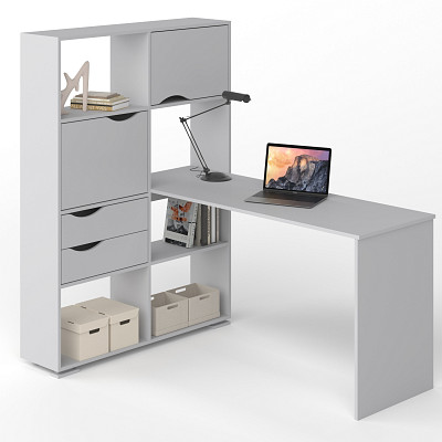 Стол письменный угловой лев. L "Лаворо" (Белый / Розовый кварц) D - 2