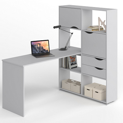 Стол письменный угловой прав. L "Лаворо" (Анкор белый / Дуб аризона) D - 2