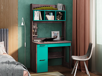 Стол письменный 1,0х1,8 лев.art "Лаворо" (Анкор темный / Аква) /1710 - 1