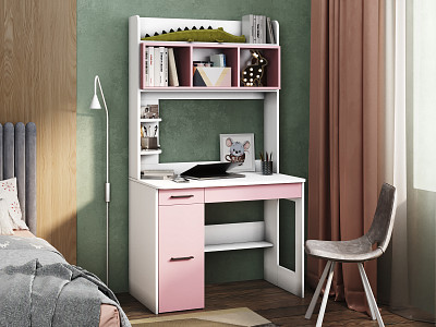 Стол письменный 1,0х1,8 лев.art "Лаворо" (Белый / Розовый кварц) /1710