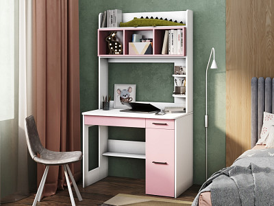 Стол письменный 1,0х1,8 прав.art "Лаворо" (Белый / Розовый кварц) /1795