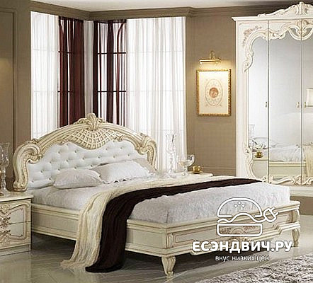 Спальный гарнитур 6 предм. L "Тоскана" (МДФ) (Бежевый  глянец/Шелкография/Зеркало) Dm/Dn