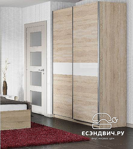 Шкаф-купе 1,56 "Bello" (МДФ)(Дуб Сонома/Белый глянец)-Tr-Лрг
