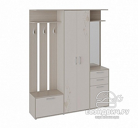 Прихожая 1,6 "Dalia" (Ясень шимо/Бежевый фон глянец с рисунком)-Em/Vt