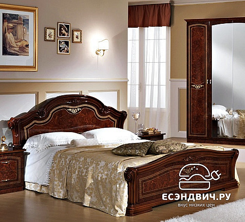 Спальный гарнитур 6 предм. "Женева" (МДФ) (Орех глянец/Шелкография) Dm/Ir