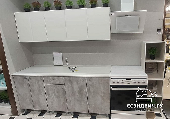 Кухня 1.8  "Ромбус" (Белый / Цемент светлый/Антарес) SV/NNM1