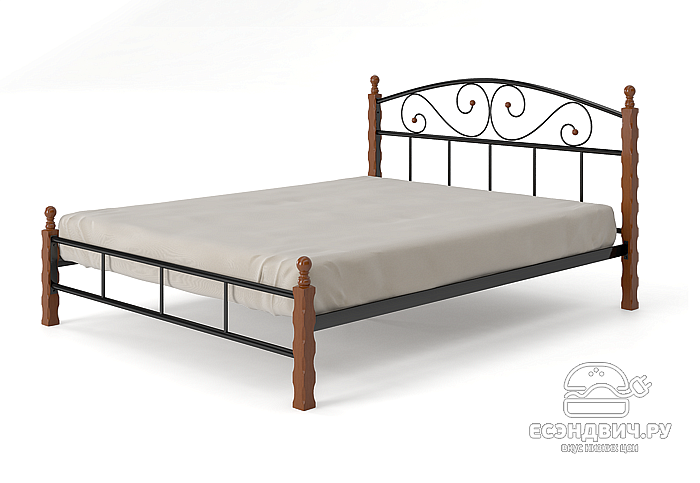 Кровать 1400 asia "Ларго"(Металл Черная шагрень/Дерево цвет яблоня)-MS/М2