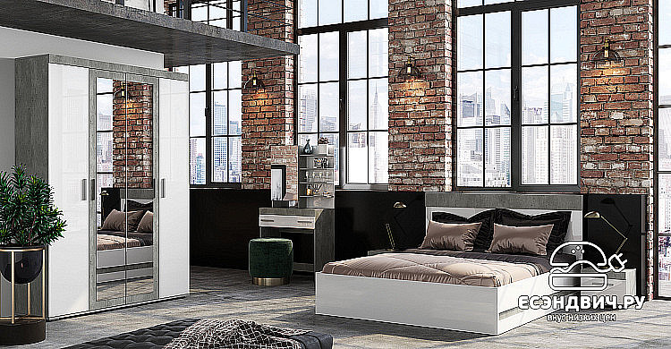 Кровать 1600 "Стайл" (Метрополитан грей/Белый глянец) /BTS/Инст КР-04