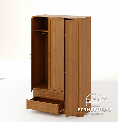 Шкаф распашной 3-х дверный combinate "Рики" (рамочный)(Бел. дуб) EsandwichШК/Р-16
