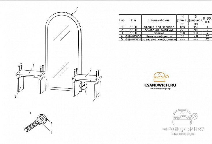 Подставка на комод с зеркалом nuova "Рики" (Венге) EsandwichHКМ-02