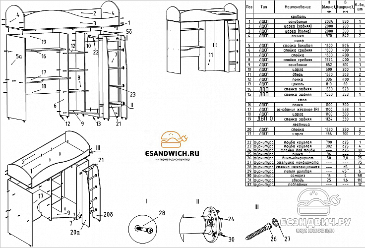 Детский гарнитур "Ричи" (Орех) EsandwichД-01