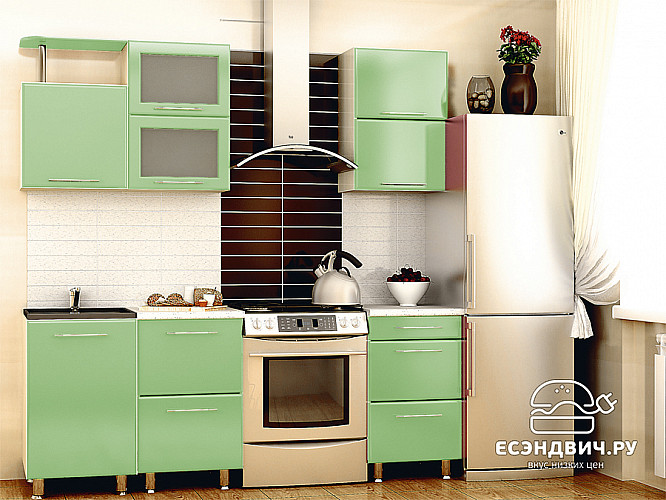 Кухня 1,5 №10 "Дольчетто" (МДФ металлик)  (Дуб/Эвкалипт металлик) EsandwichVITA10