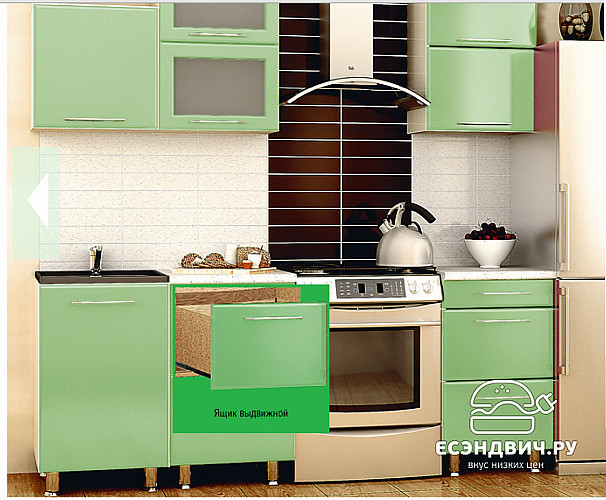 Кухня 1,5 №10 "Дольчетто" (МДФ металлик)  (Дуб/Эвкалипт металлик) EsandwichVITA10