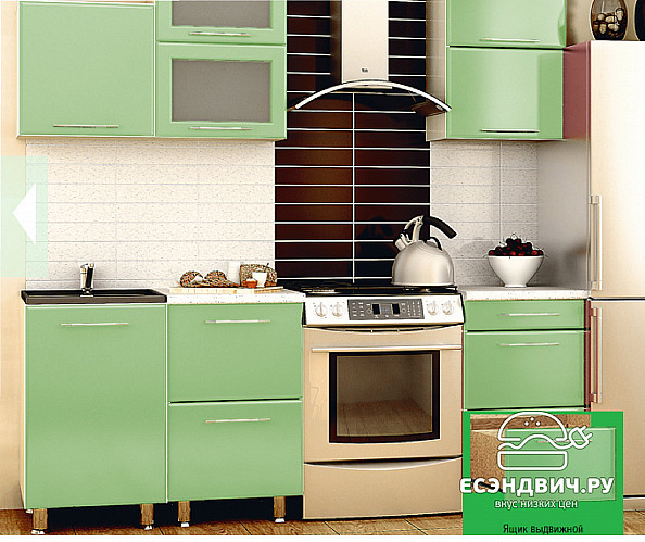 Кухня 1,5 №10 "Дольчетто" (МДФ металлик)  (Дуб/Эвкалипт металлик) EsandwichVITA10