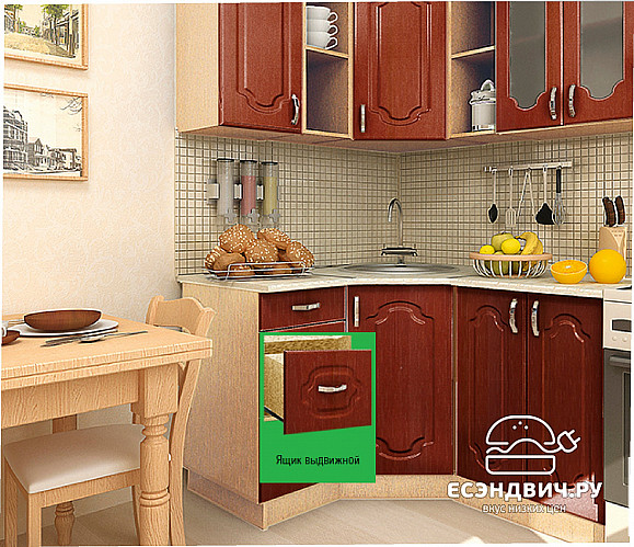 Кухня угловая №9А "Дольчетто" (МДФ)  (Дуб/Вишня кальвадос) EsandwichVITA9A