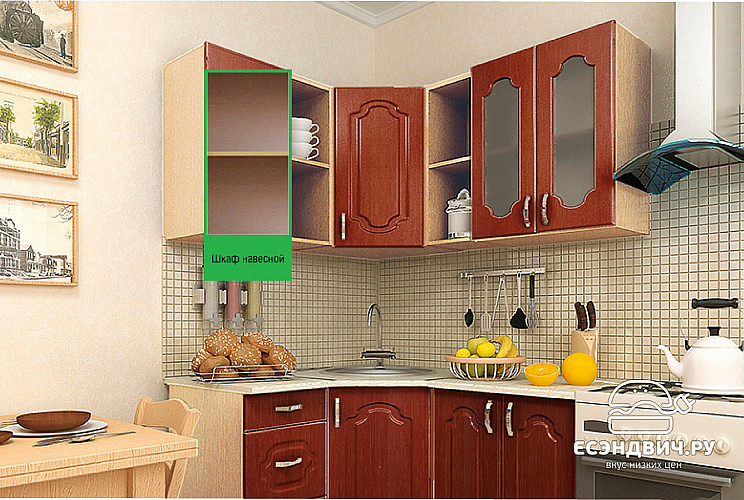 Кухня угловая №9А "Дольчетто" (МДФ)  (Дуб/Вишня кальвадос) EsandwichVITA9A