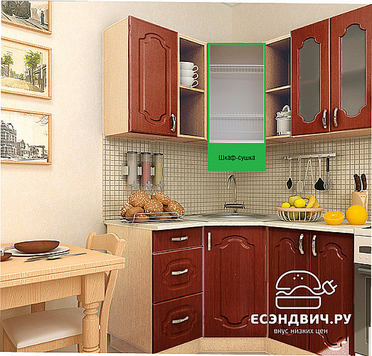 Кухня угловая №9А "Дольчетто" (МДФ)  (Дуб/Вишня кальвадос) EsandwichVITA9A