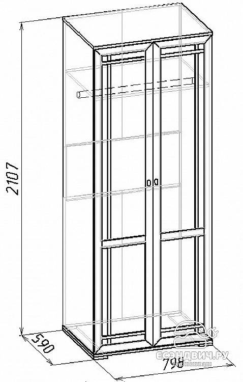 Шкаф 0,8 штанга "Британия" (Орех шоколадный) EsandwichGl/SHRL12