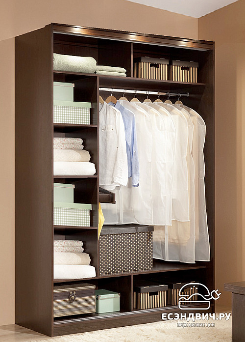 Шкаф-купе 1,6 с подсв. "Уокер" (Венге/Зеркало) EsandwichGl/DM