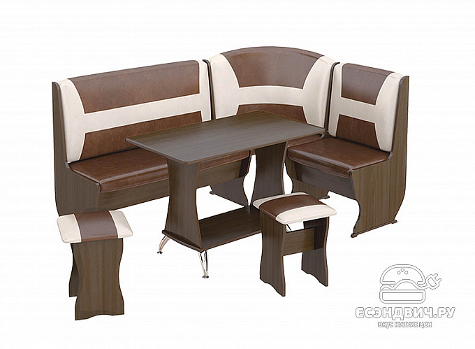 Кухонный уголок "Hill" (Венге/Кожзам. "Санчо"/Кожзам. Коричневый) Esandwich-ТрЯ-У3