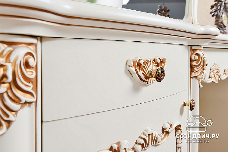 Стол косметический с зеркалом и банкеткой "Модильяни" (МДФ) (Крем/Шелкография/Бархат) EsandwichUgEl