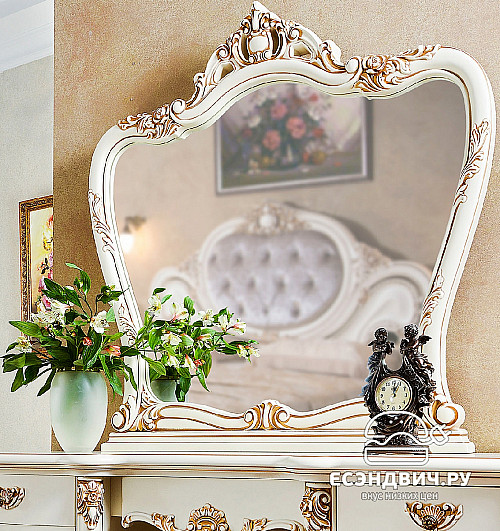 Стол косметический с зеркалом и банкеткой "Модильяни" (МДФ) (Крем/Шелкография/Бархат) EsandwichUgEl