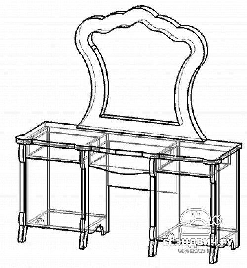 Стол косметический с зеркалом и банкеткой "Модильяни" (МДФ) (Крем/Шелкография/Бархат) EsandwichUgEl