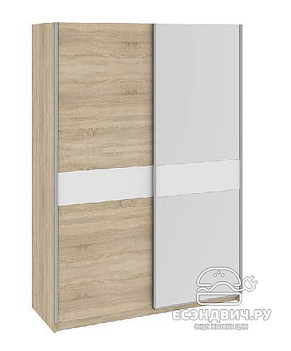 Шкаф-купе 1,56 "Bello" (МДФ)(Дуб Сонома/Белый глянец/Зеркало)-Tr-Лрг