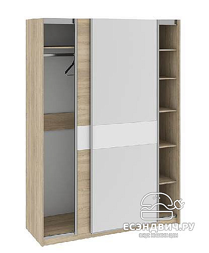 Шкаф-купе 1,56 "Bello" (МДФ)(Дуб Сонома/Белый глянец/Зеркало)-Tr-Лрг