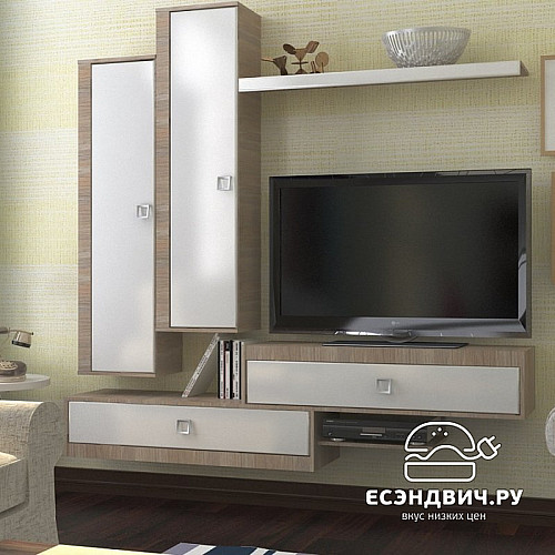 Гостиная 2,0  step "Квадро" (МДФ)  (Дуб французский/Белый глянец) VITA-V21