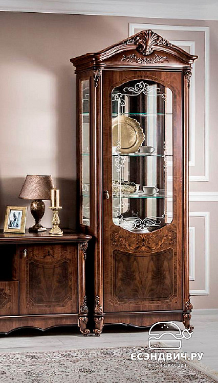 Витрина 0,85 "Медичи" (МДФ) (Орех караваджо/Шелкография/Стекло) UgIL