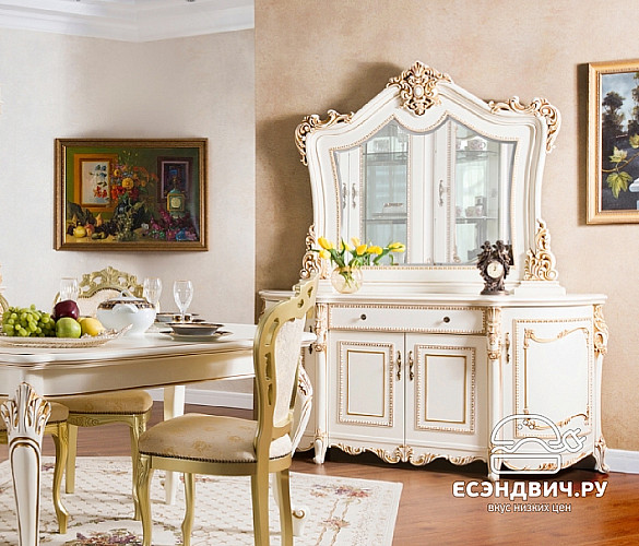 Комод с зеркалом "Себастьяно" (МДФ) (Крем глянец/Шелкография) EsandwichUgJk