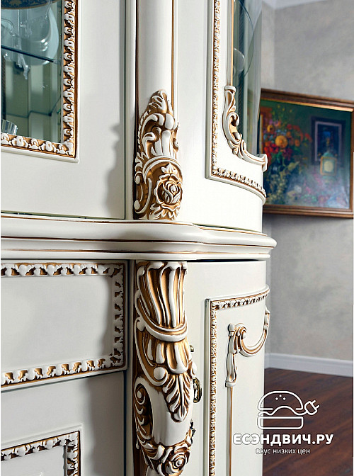 Сервант 1,9 "Себастьяно" (МДФ) (Крем глянец/Шелкография/Стекло) EsandwichUgJk